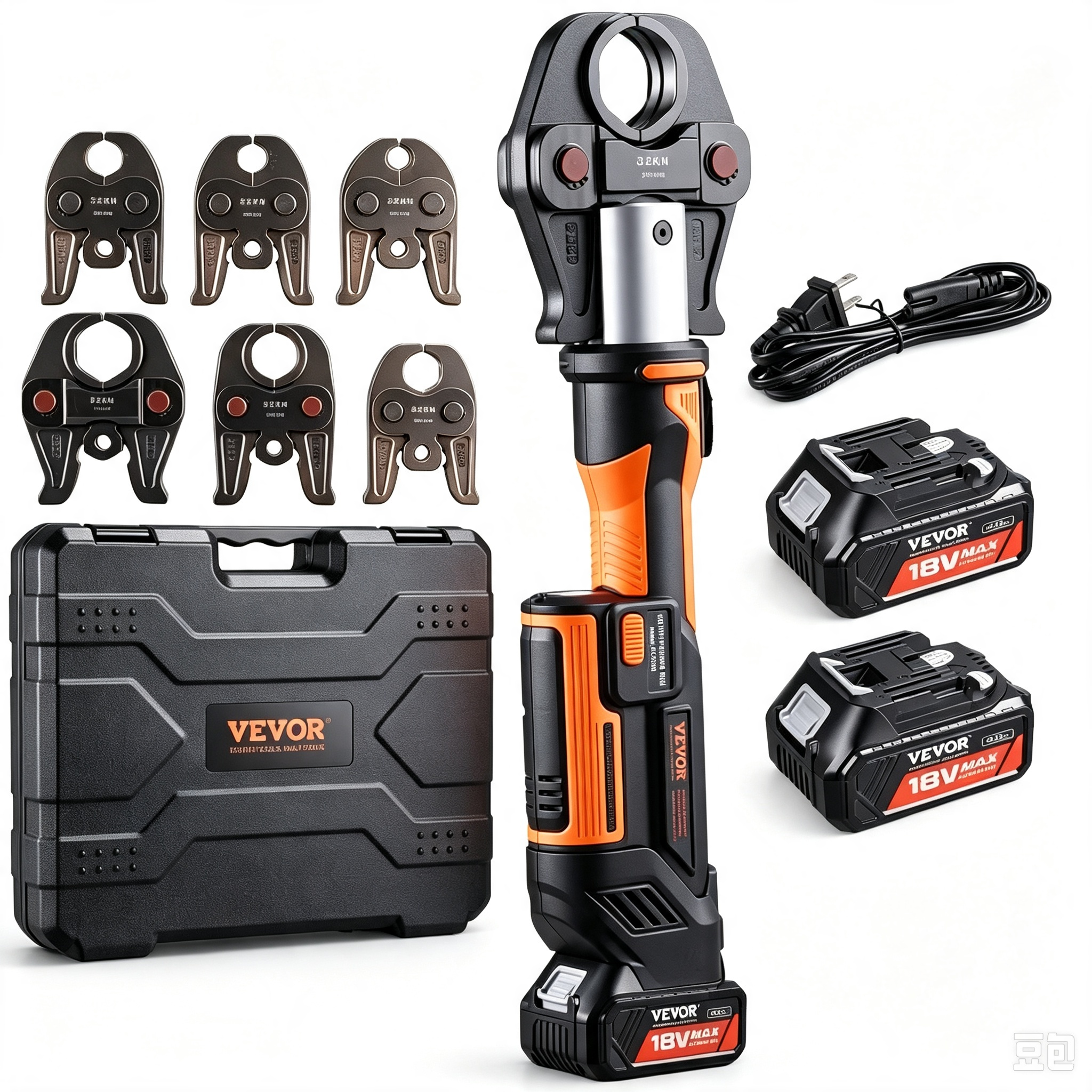 Professional 18V Cordless Electric Pipe Crimping Tool Kit – 32kN Force, 6 Crimping Jaws, Dual 4Ah Batteries