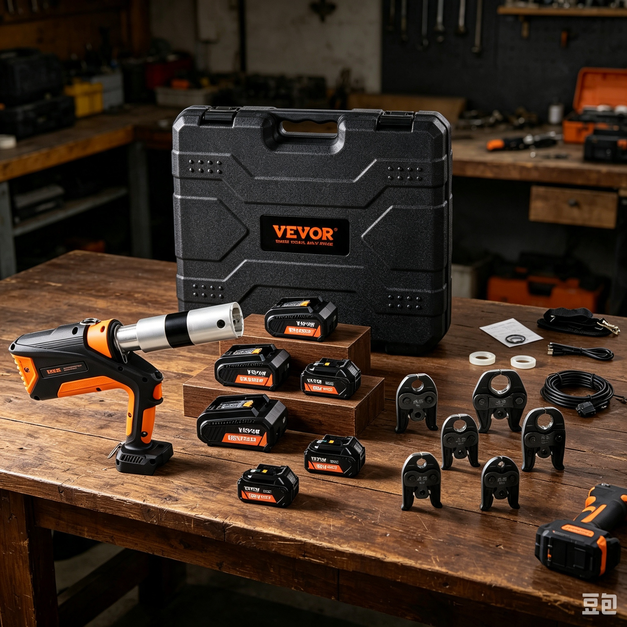 Professional 18V Cordless Electric Pipe Crimping Tool Kit – 32kN Force, 6 Crimping Jaws, Dual 4Ah Batteries