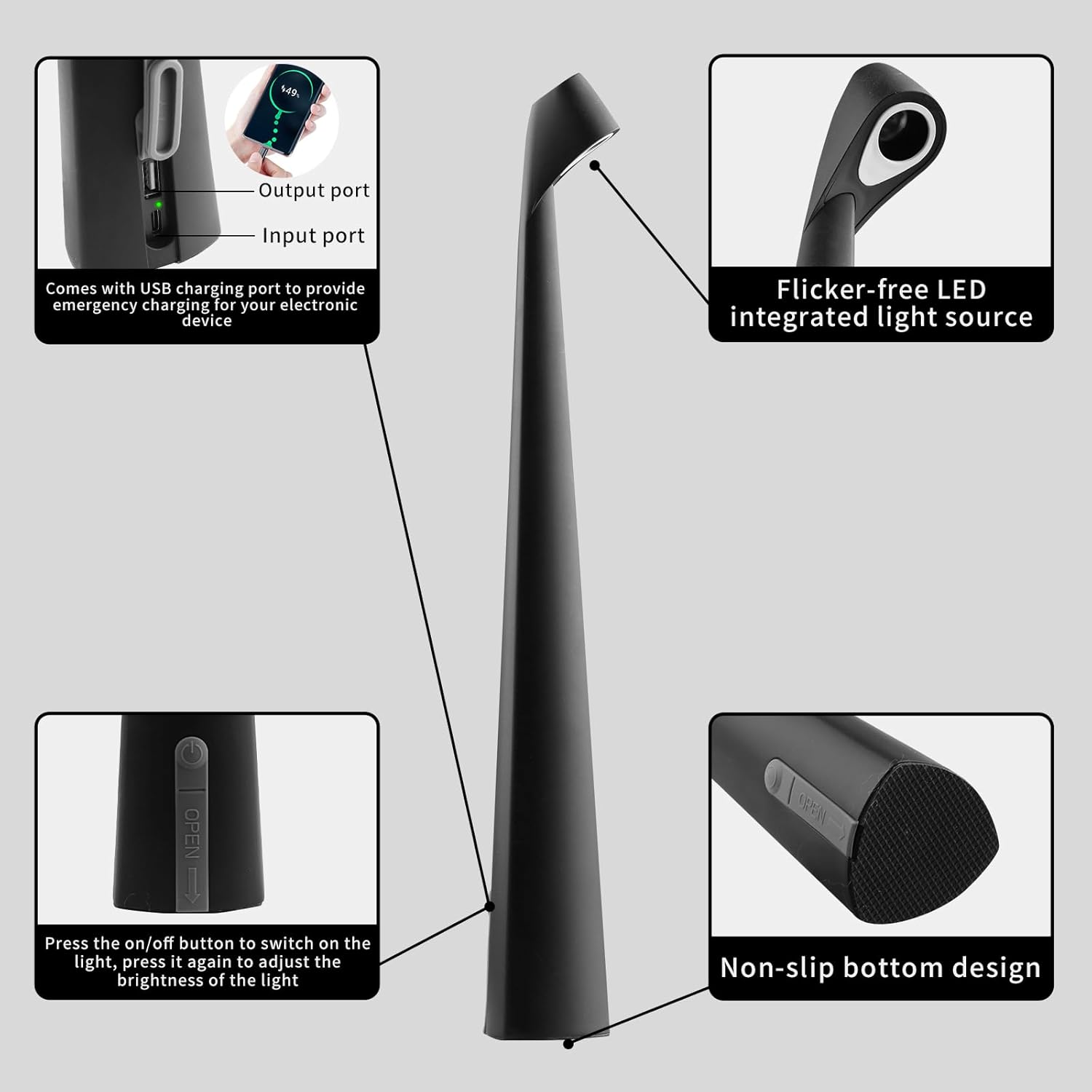 Portable Cordless LED Desk Lamp,Rechargeable Wireless Table Lamp, 3-Level Brightness, Patio Table Lamp, Bedside Night Light, Dining Room Ambien