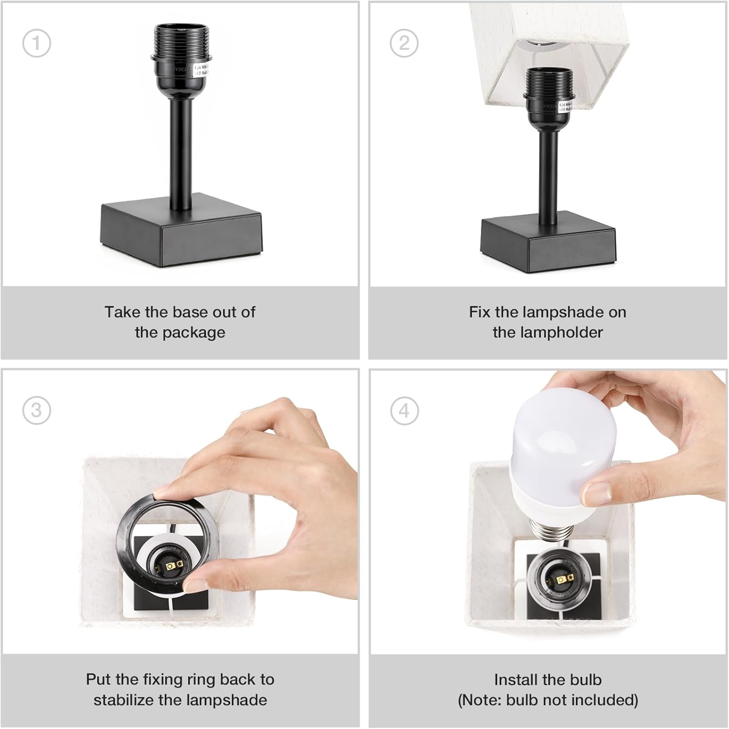 Small Table Lamp for Bedroom -Stand Light Lamp with Square Fabric Shade