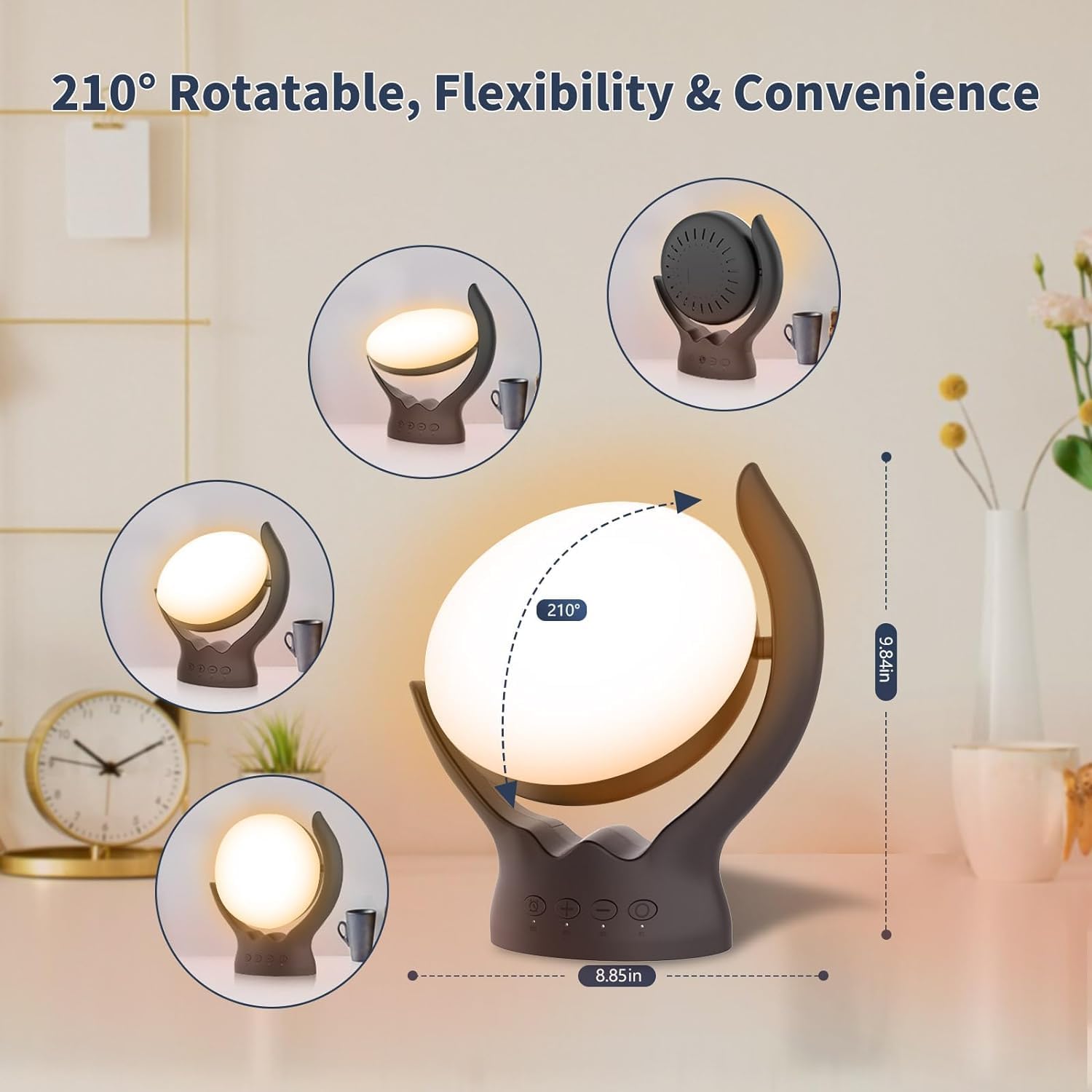 UV-Free 10000 Lux Therapy Light, Rotatable Happy Sunlight Lamp with 5 Brightness & 3 Color Temperature