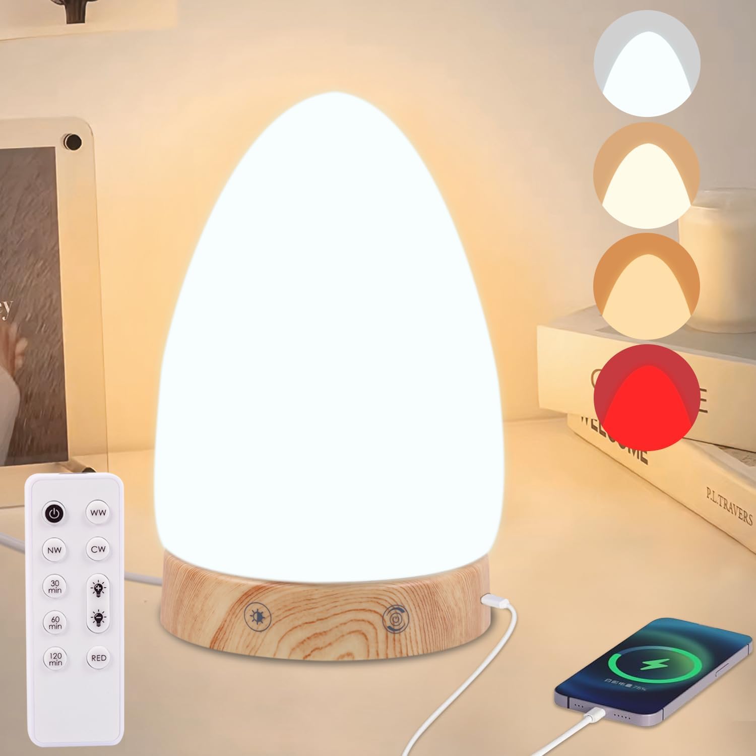 Light Therapy Lamp with 3 Color Temperatures & 670nm Red Light, Stepless Dimming, Touch & Remote Control