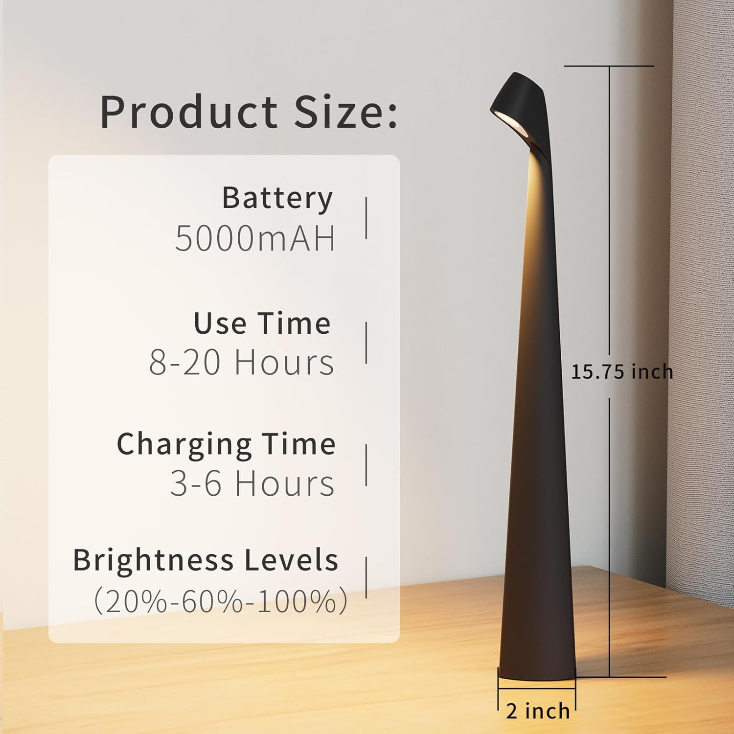 Portable Cordless LED Desk Lamp,Rechargeable Wireless Table Lamp, 3-Level Brightness, Patio Table Lamp, Bedside Night Light, Dining Room Ambien