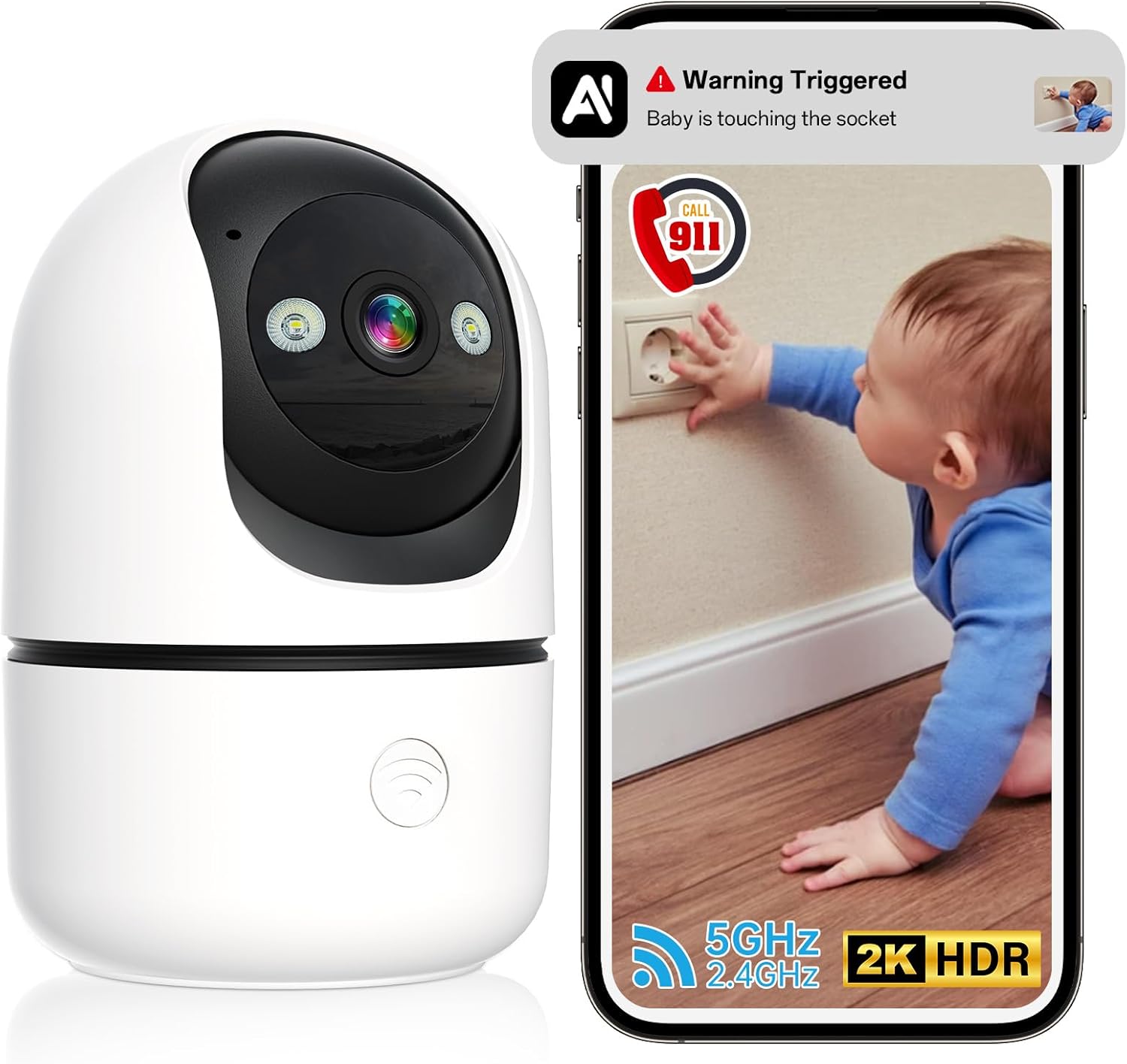 Indoor Security Camera - 5G&2.4G WiFi Cameras for Home Security Indoor 911 Alert, 2K 360°Pan/Tilt AI Motion