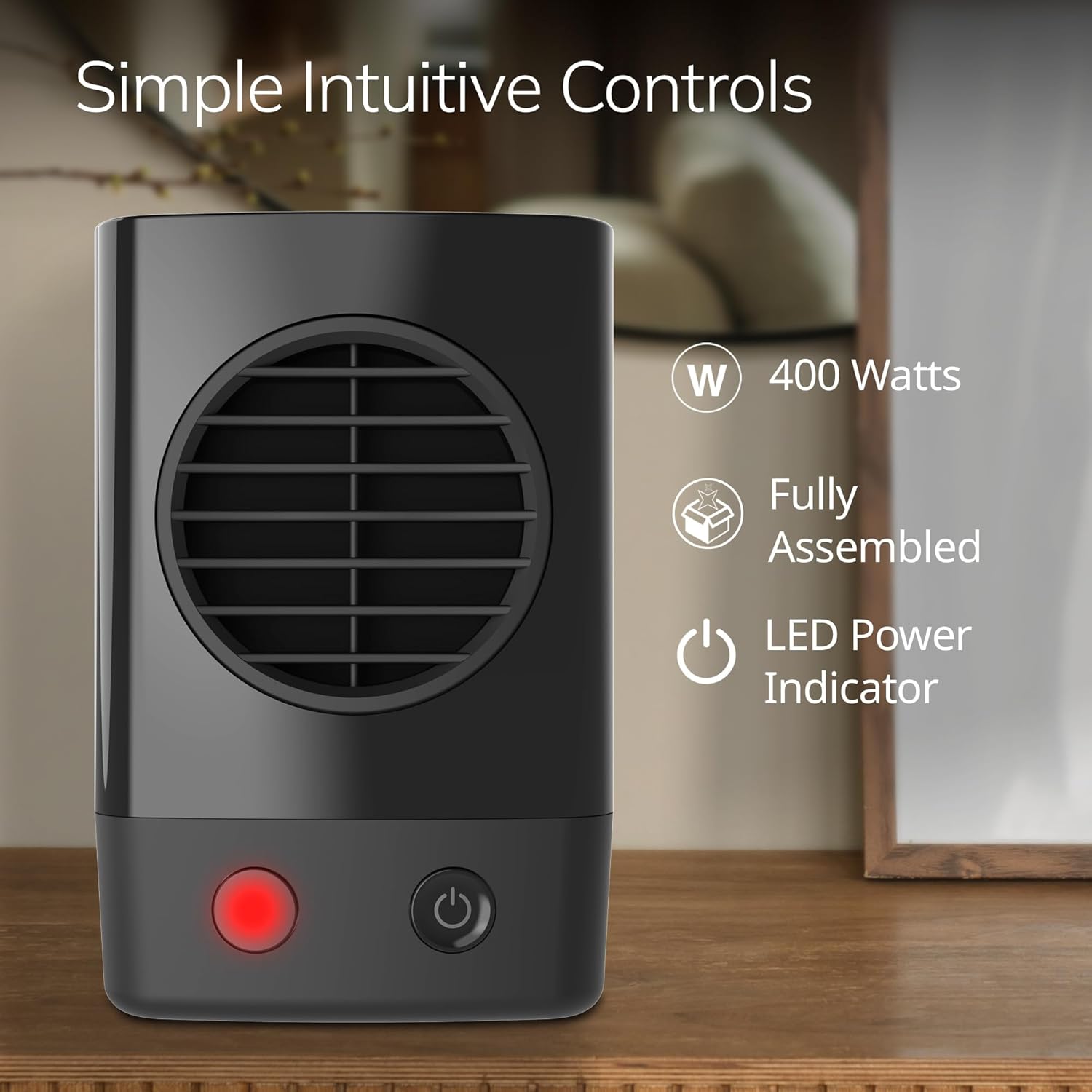 Mini Personal Ceramic Space Heater for Home, Energy Efficient, Overheat Protection for Bedrooms, Offices, 6.2 Inches, 400W, Black,