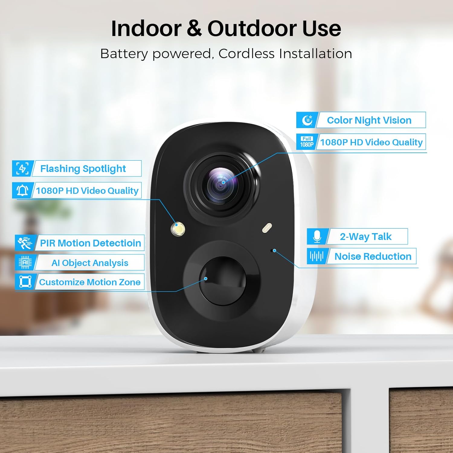 Security Cameras Wireless Outdoor Indoor, 2K Battery Powered WiFi Camera