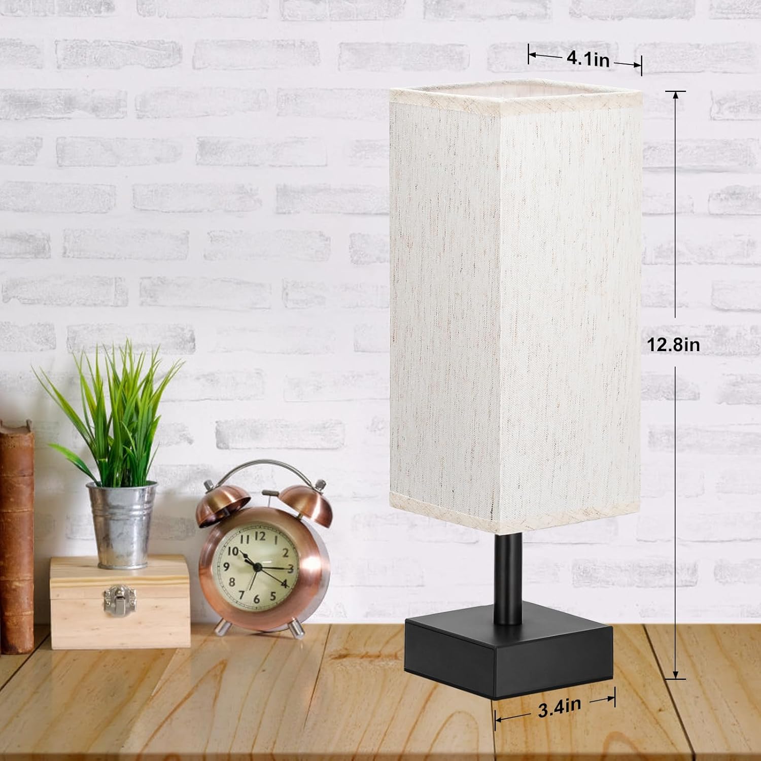 Small Table Lamp for Bedroom -Stand Light Lamp with Square Fabric Shade