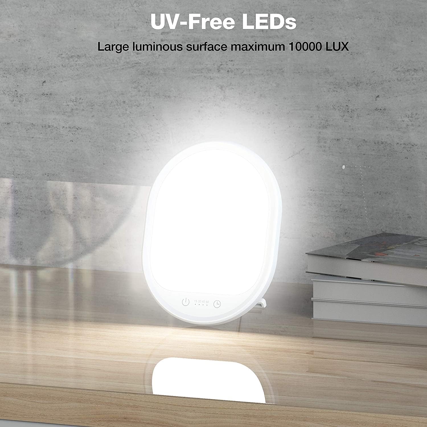 UV-Free 10000 Lux Daylight Lamp - Touch Control with 3 Brightness Levels & 4 Timer Functions, Large Surface & Rotatable Stand