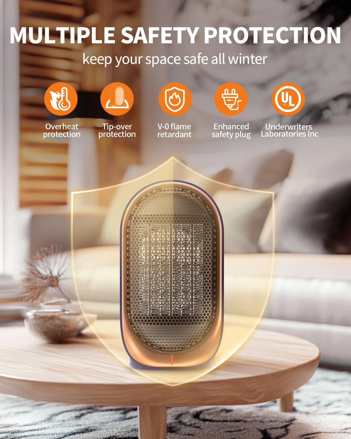 Space Heater, Portable Small Heaters for Indoor Use with Overheat and Tip-Over Protection
