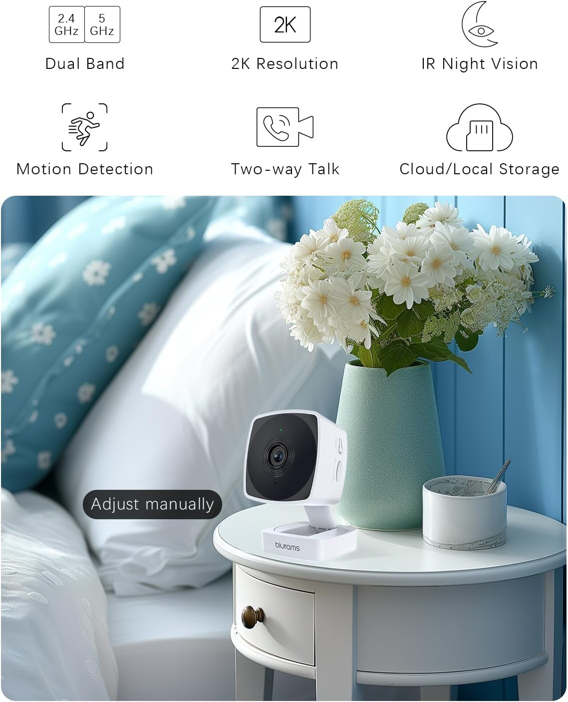 Cameras for Home Security 5G&2.4G, 2K Security Camera Indoor