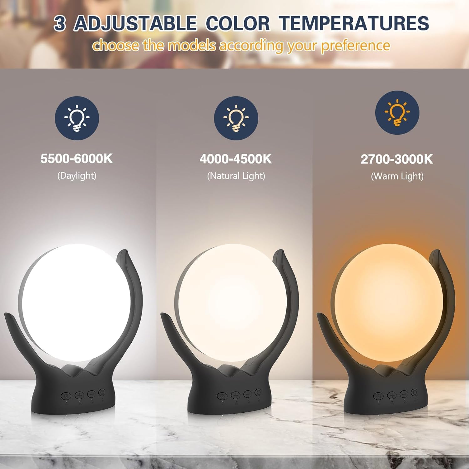UV-Free 10000 Lux Therapy Light, Rotatable Happy Sunlight Lamp with 5 Brightness & 3 Color Temperature