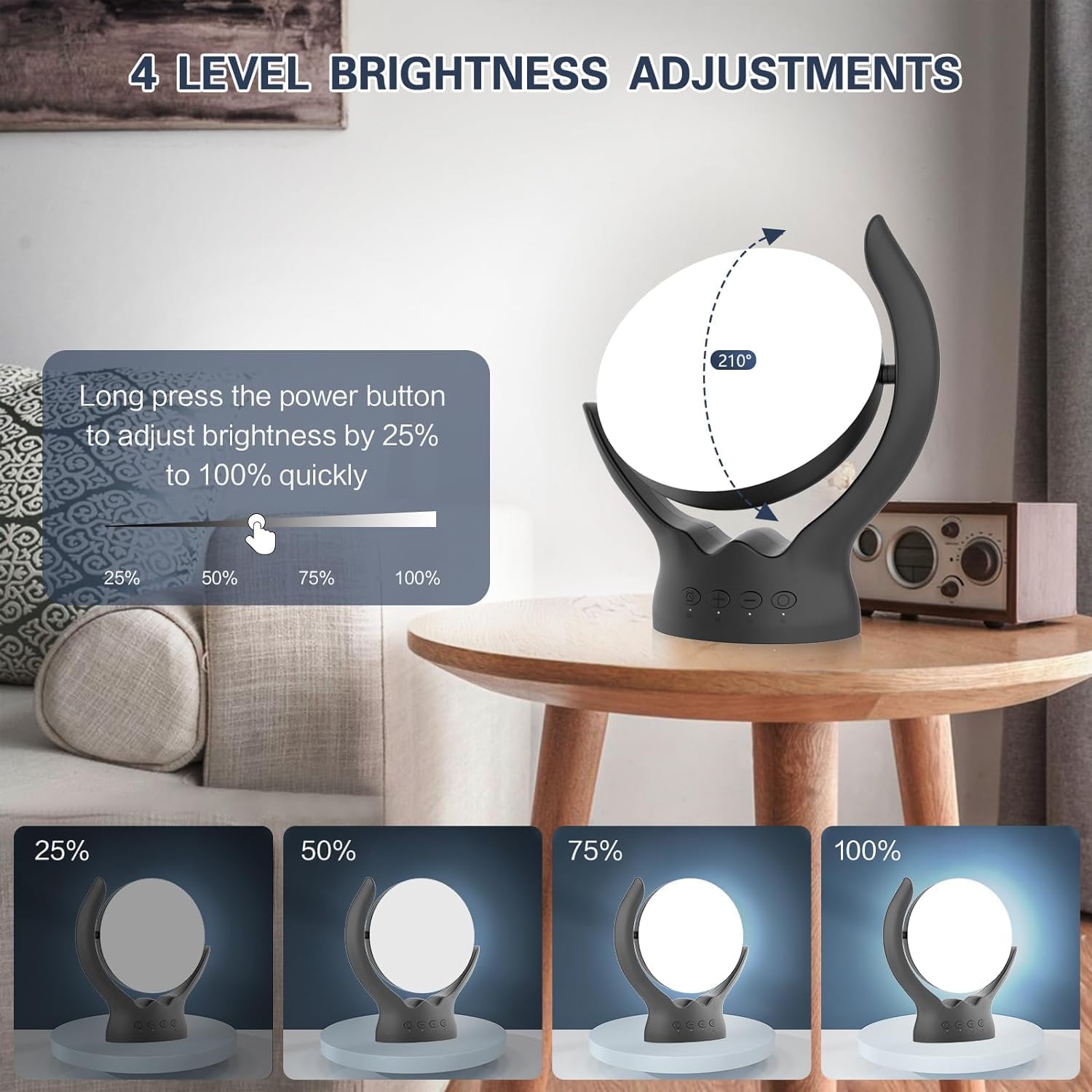 UV-Free 10000 Lux Therapy Light, Rotatable Happy Sunlight Lamp with 5 Brightness & 3 Color Temperature