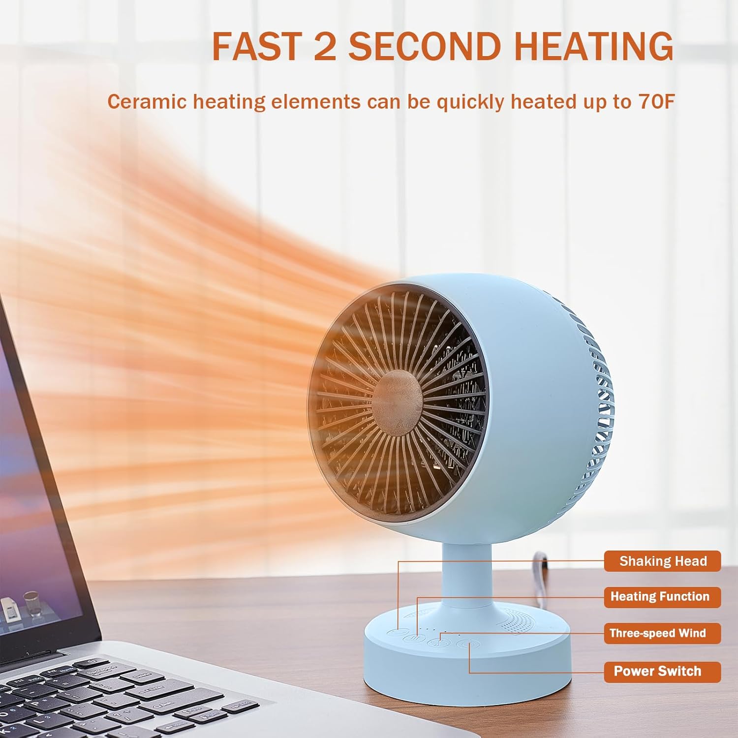 Space Heater,1200W Desk Heater for Office,160° Lateral Auto Oscillating,3 Gears Adjustable,PTC Ceramic Heating,Tip-over & Overheat Protection