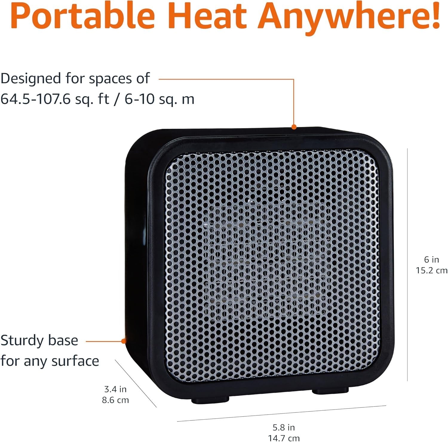Ceramic Space Heater, Mini Heater for Office Desk, Portable Tent Heater (Indoor Use), 500 W