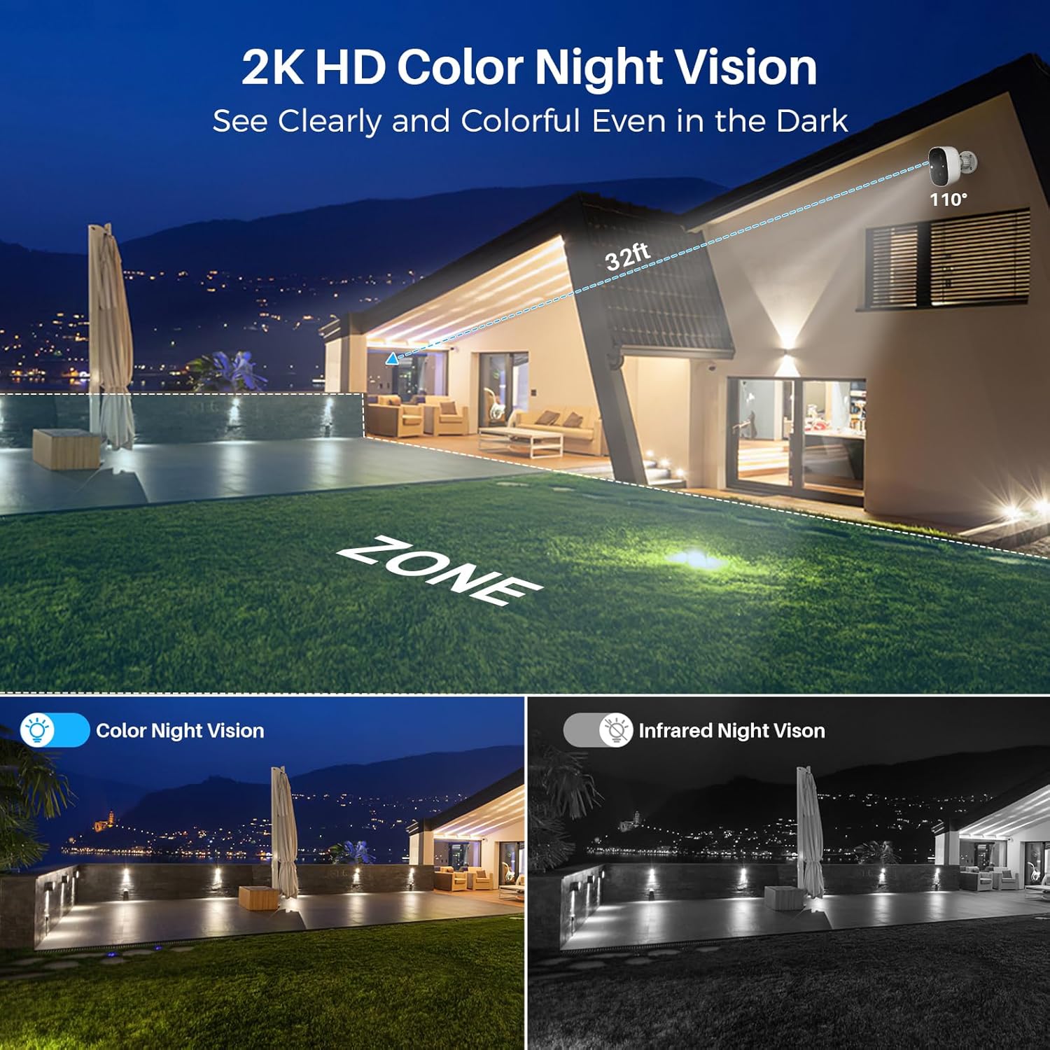 Security Cameras Wireless Outdoor Indoor, 2K Battery Powered WiFi Camera